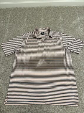 FootJoy Pink and Navy Striped Performance Polo